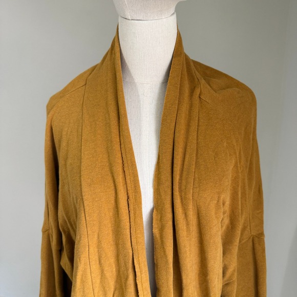 Pact Brooklyn Chai Yellow Organic Cotton Open Front Cardigan Sweater Medium Cozy - Picture 2 of 9